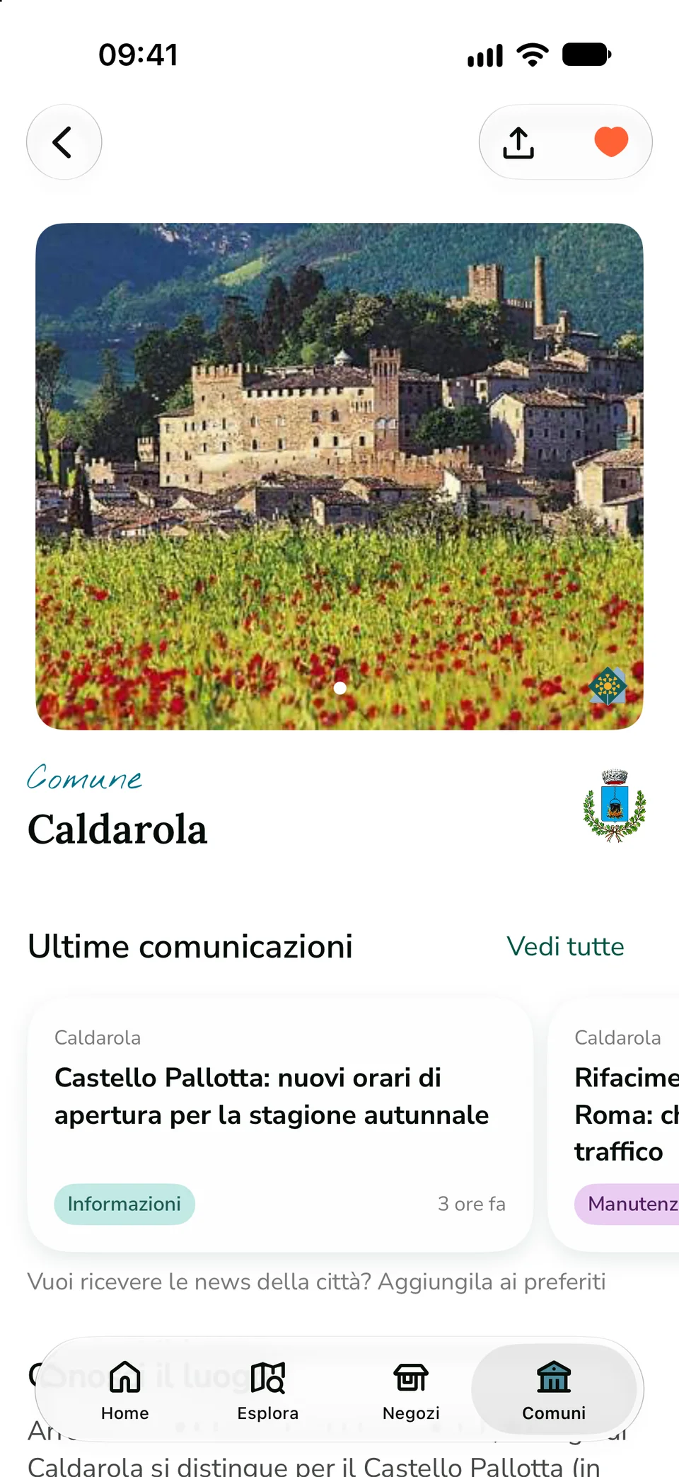 La pagina del Comune di Caldarola