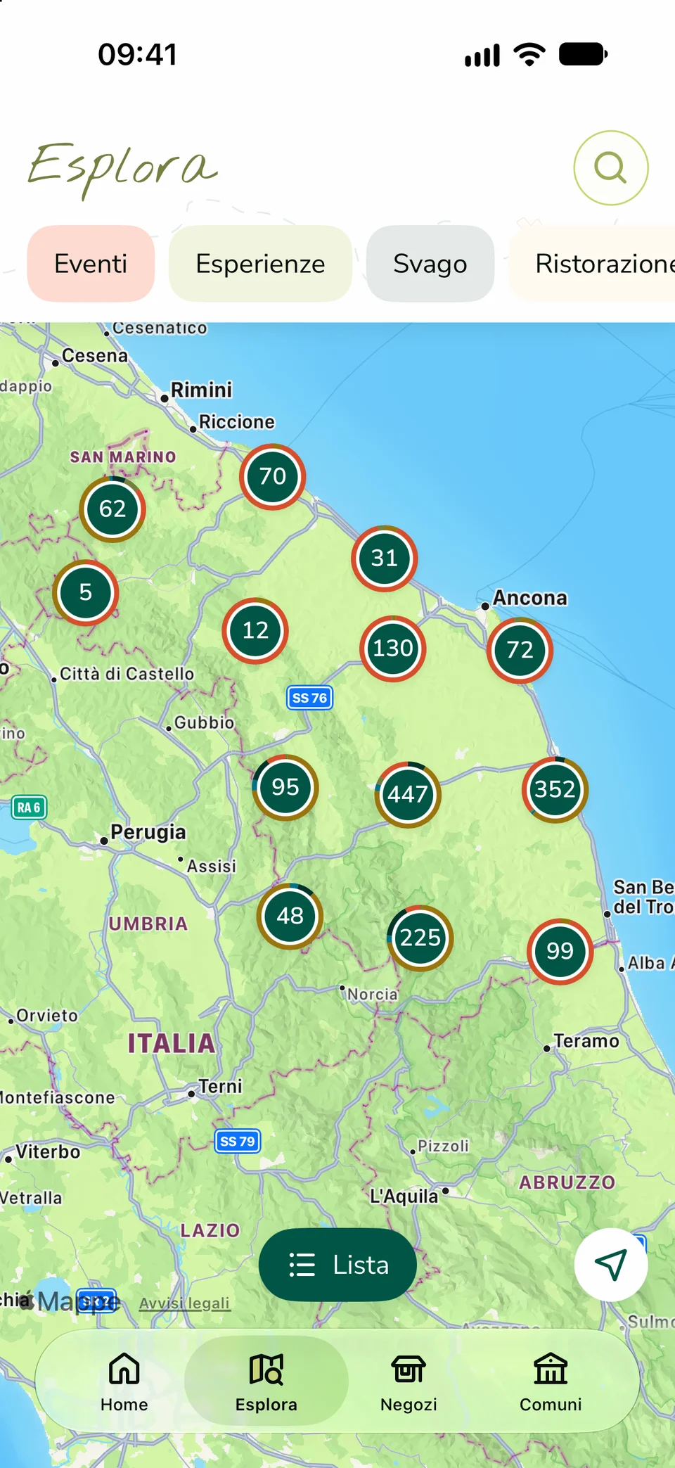 La mappa dei luoghi nelle Marche