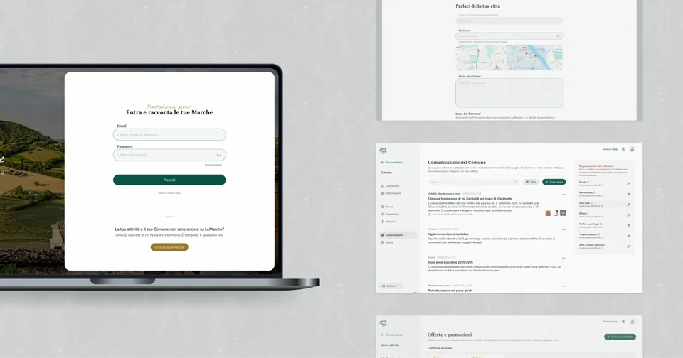 La dashboard di LeMarche: accesso, comunicazioni del Comune, scheda del Comune e offerte